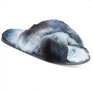 Jenni Womens Crisscross Faux Fur Slippers Pinwheel Tie Dye Large New